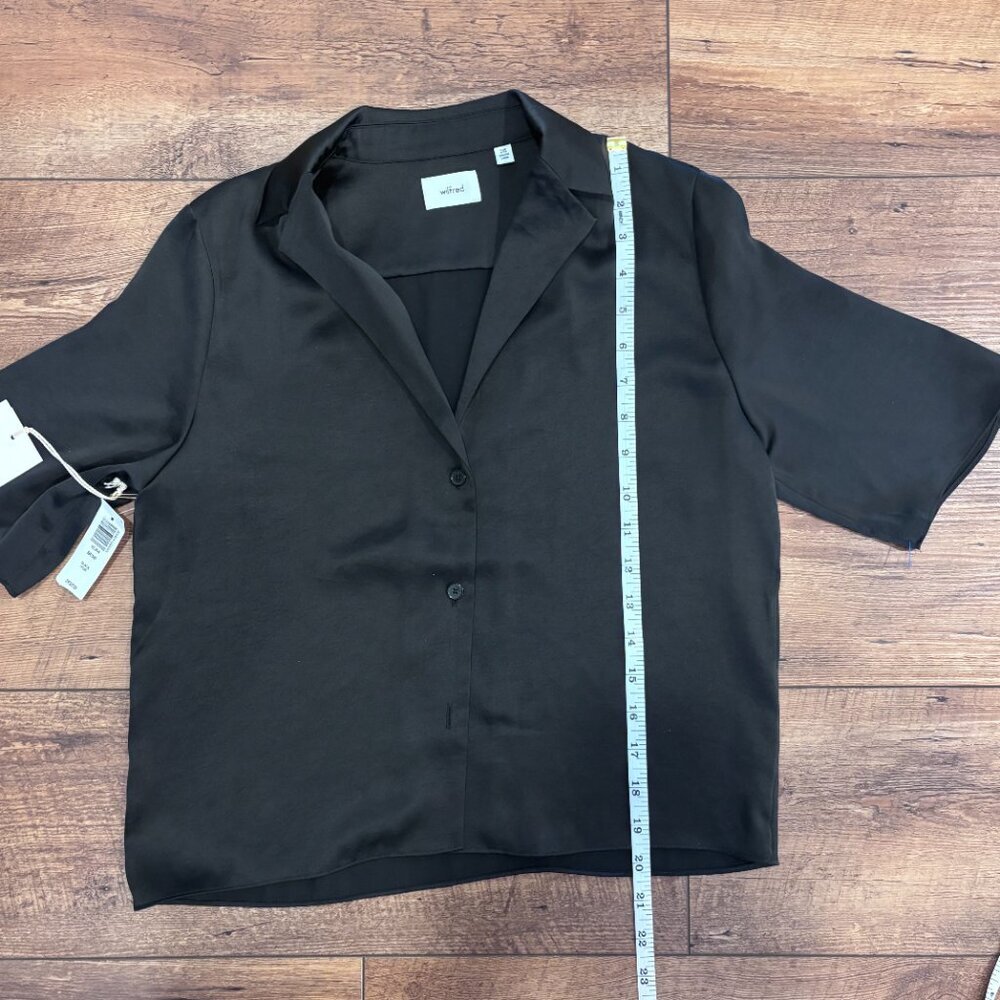 Aritzia Wilfred Beso Satin Button Up Top Short Sleeve Black Size 2X NWT $98 - Picture 10 of 14